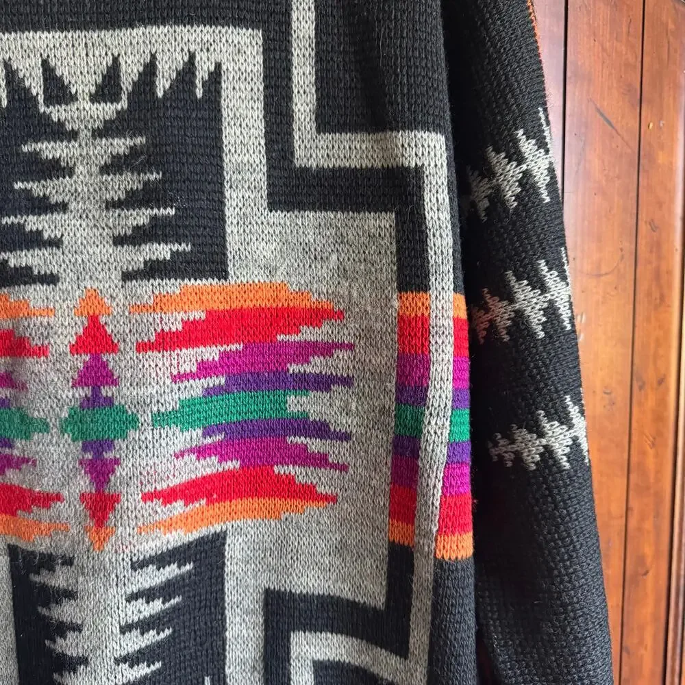 Pendleton Western Wear Black Knit Vintage 70s Unisex Wool L Sweater - Picture 7 of 11